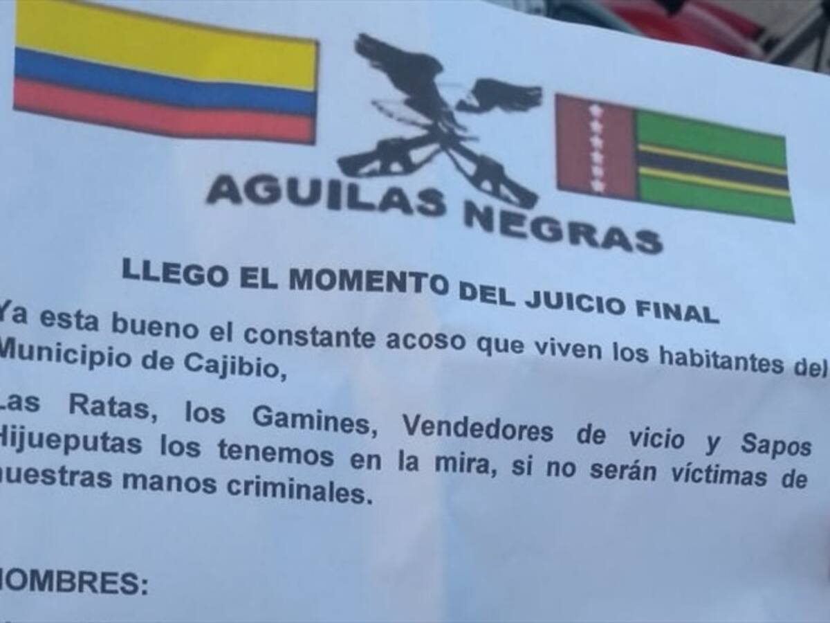 Amenazas de supuestos paramilitares generan temor en Cajibío, Cauca