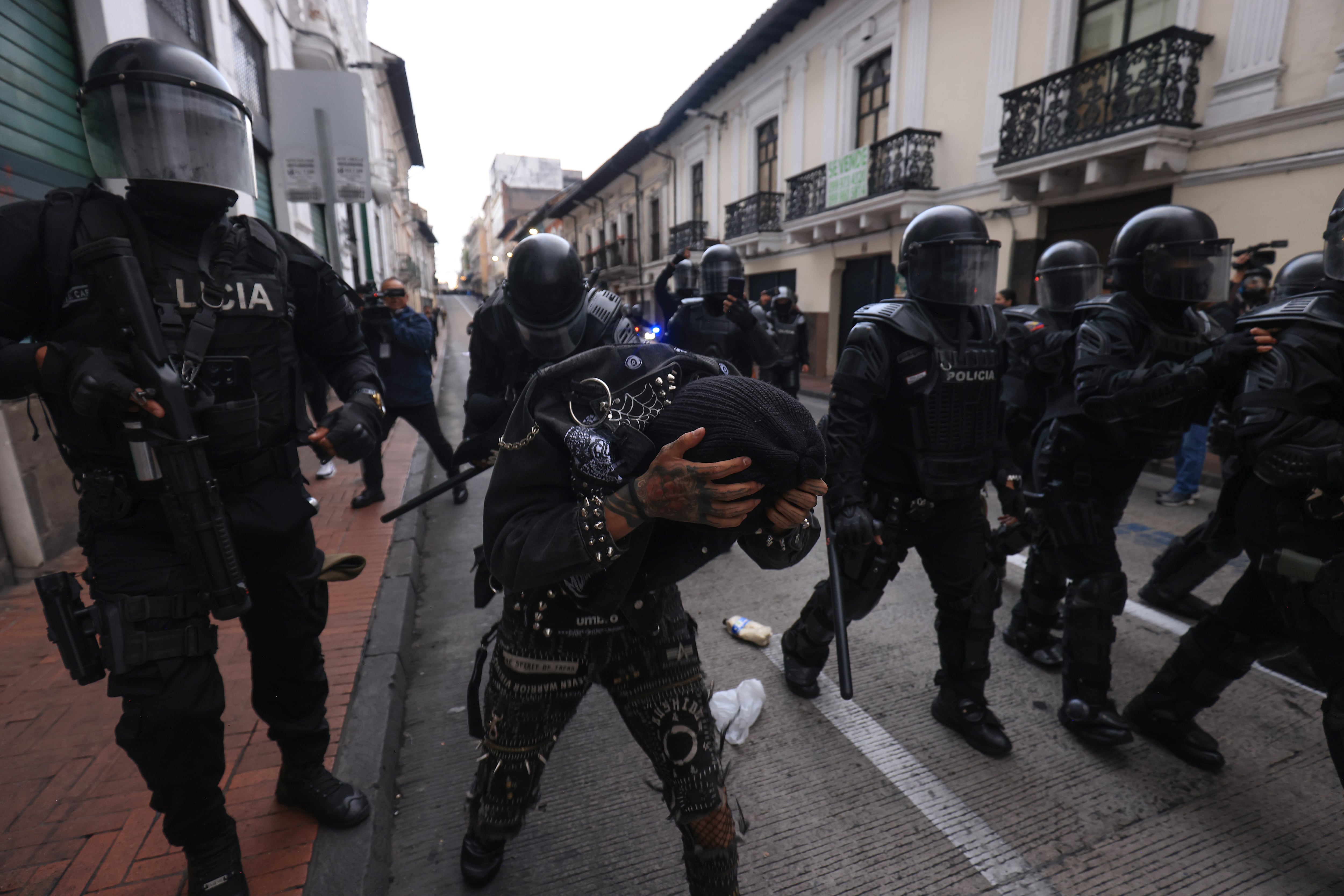 Arrestos en marcha ecuatoriana. Foto: Franklin Jacome/Agencia Press South/Getty Images