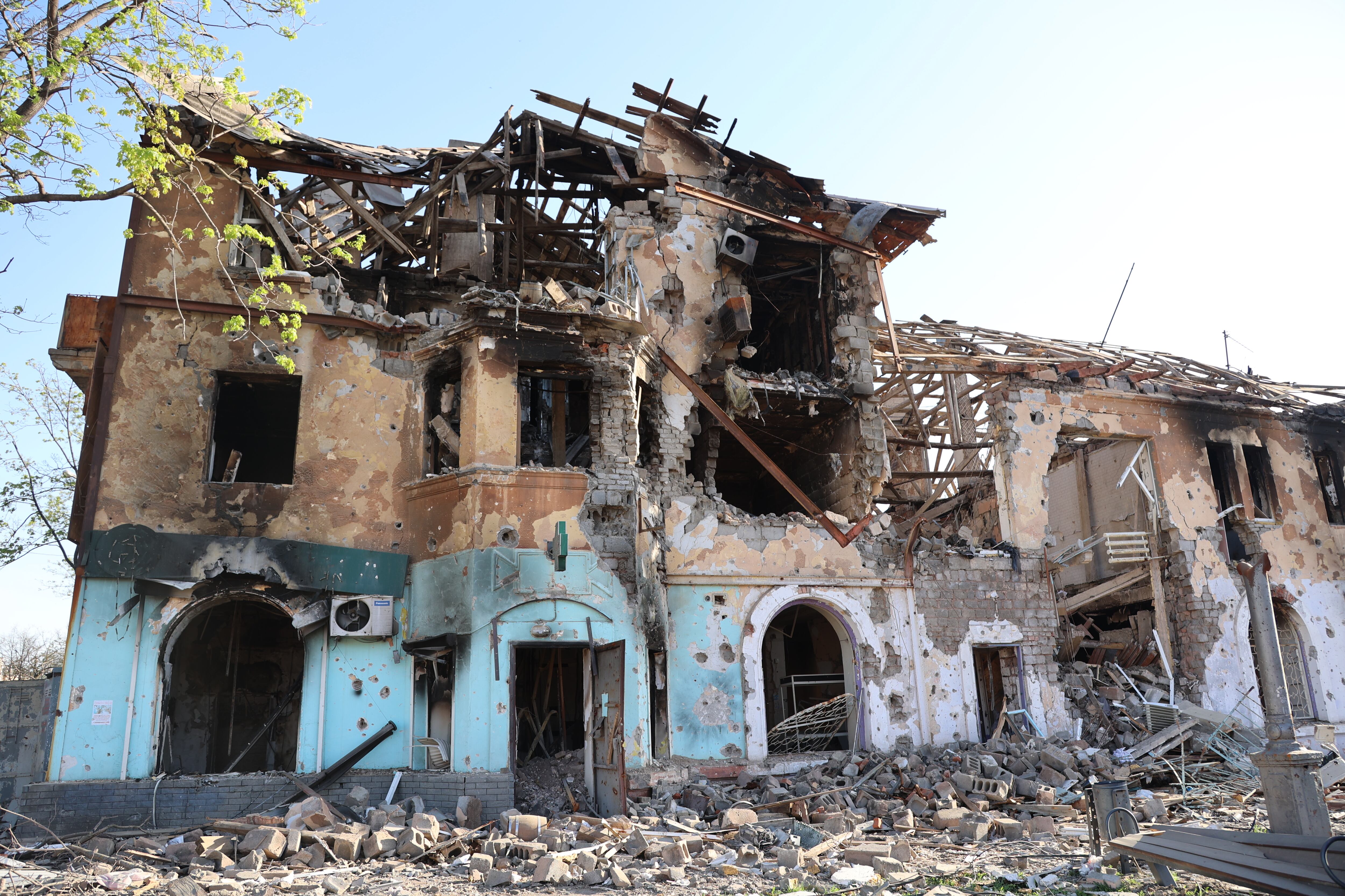 MARIUPOL, UKRAINE - APRIL 26: A view of the destruction in the city of Mariupol on April 26, 2022. (Photo by Leon Klein/Anadolu Agency via Getty Images)