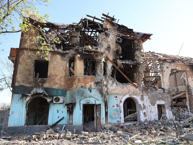 MARIUPOL, UKRAINE - APRIL 26: A view of the destruction in the city of Mariupol on April 26, 2022. (Photo by Leon Klein/Anadolu Agency via Getty Images)