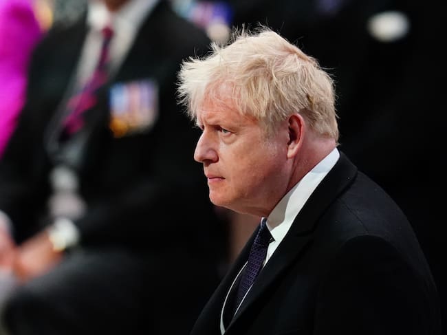 LONDON, ENGLAND - JUNE 03: British Prime Minister Boris Johnson attends the National Service of Thanksgiving to Celebrate the Platinum Jubilee of Her Majesty The Queen at St Paul's Cathedral on June 3, 2022 in London, England. The Platinum Jubilee of Elizabeth II is being celebrated from June 2 to June 5, 2022, in the UK and Commonwealth to mark the 70th anniversary of the accession of Queen Elizabeth II on 6 February 1952. (Photo by Aaron Chown - WPA Pool/Getty Images)