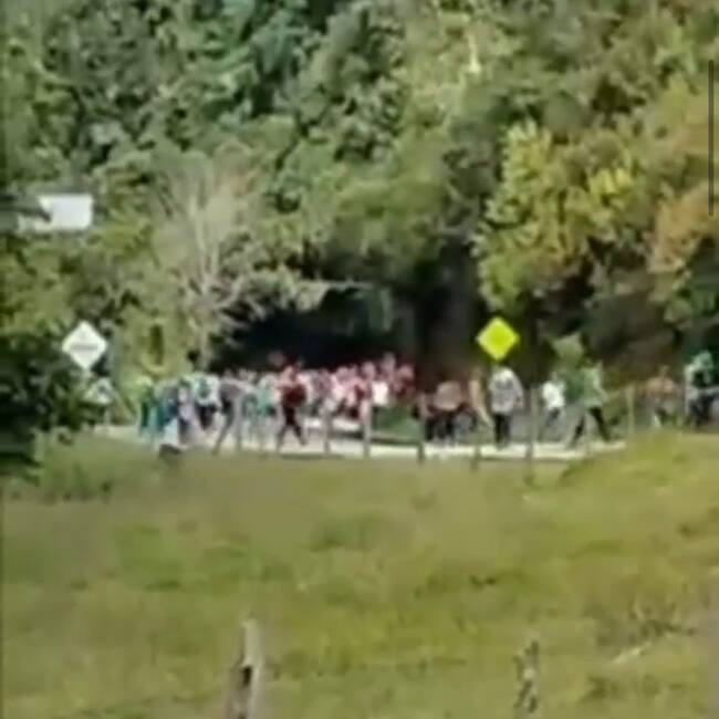 Pelea entre hinchas en la vía Manizales - Bogotá. Crédito: Caracol Radio Armenia.