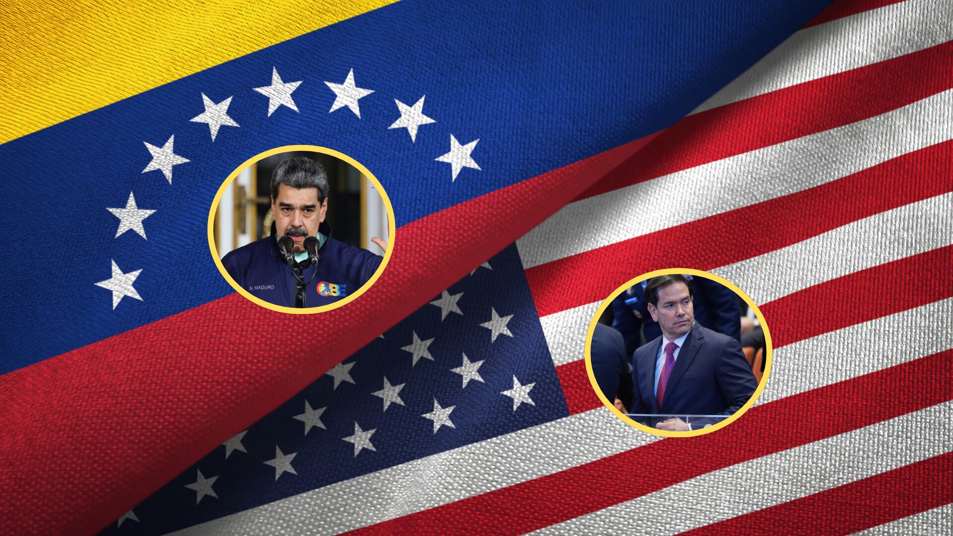 Nicolás Maduro. Foto: Jesus VargasMarco Rubio. Foto: Evan Vucci
Venezuela y EE.UU. Foto: Getty Images.