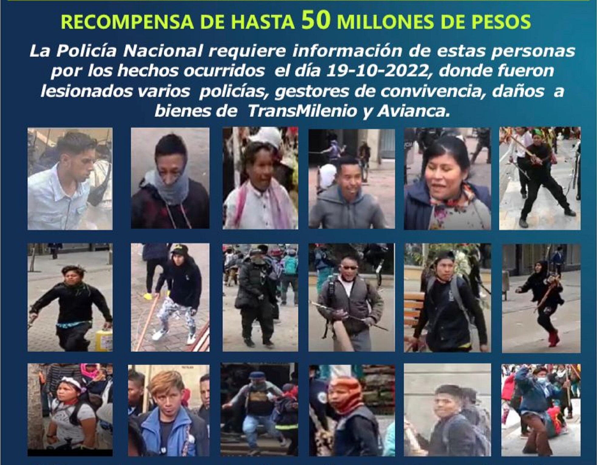 Cartel de los más buscados por agresiones a policías. Foto: Policía