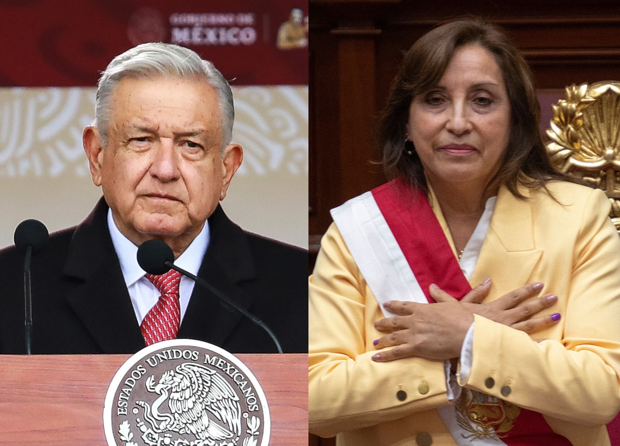 López Obrador, presidente de México y Dina Boluarte, presidenta de Perú | Fotos: GettyImages