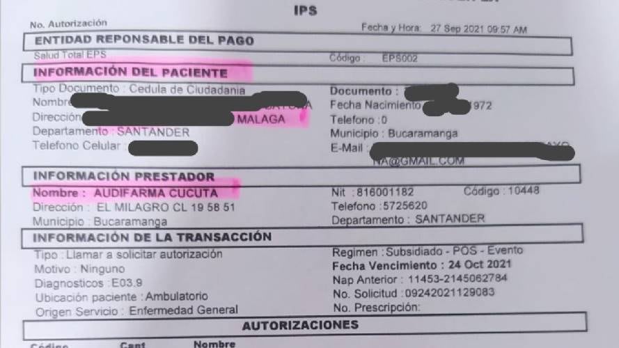 Orden médica /suministrada