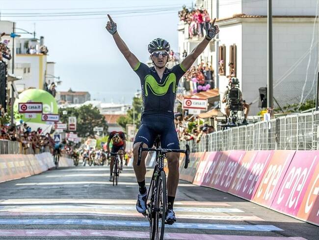 El español Gorka Izaguirre, compañero de equipo de Nairo Quintana en el Movistar Team, se adjudicó este sábado el triunfo de la octava etapa del Giro de Italia del Centenario. Foto: Agencia EFE