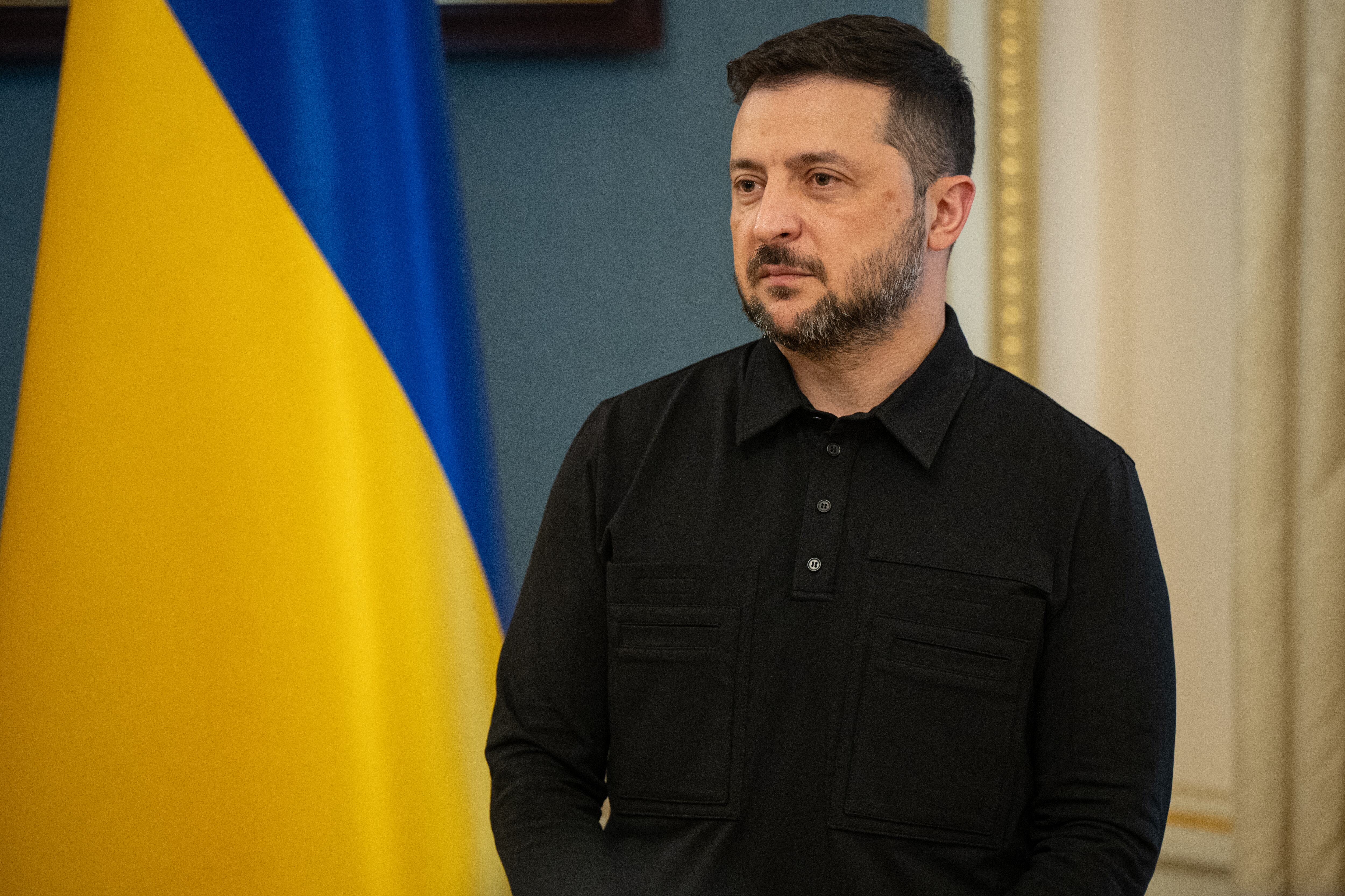 Volodímir Zelenski en su oficina presidencial en Kiev, el 27 de septiembre de 2025. FOTO: Danylo Antoniuk/Anadolu via Getty Images