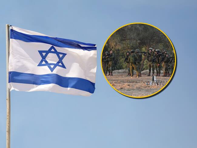 Bandera de Israel y referencia de disparos por fuerzas israelíes. Foto: NickBrundle Photography/ Leon Neal vía Getty Images.
