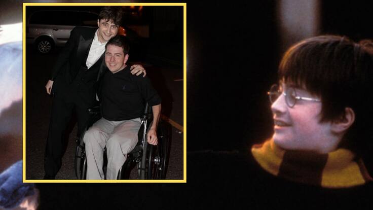 Daniel Harry abrazado con Daniel Radcliffe (Instagram: cinemapapers) /  Escena de Harry Potter junto a Hedwig (Getty Images)