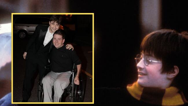 Daniel Harry abrazado con Daniel Radcliffe (Instagram: cinemapapers) / Escena de Harry Potter junto a Hedwig (Getty Images)