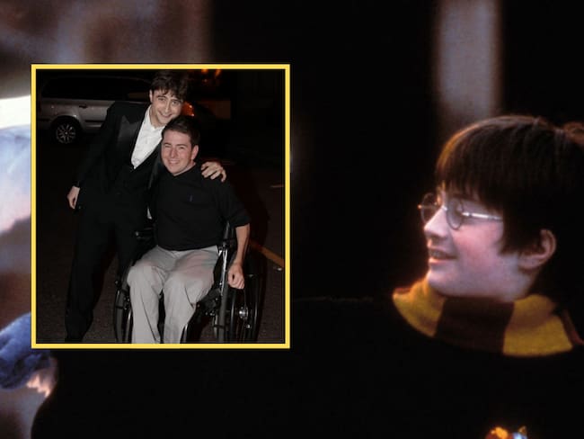 Daniel Harry abrazado con Daniel Radcliffe (Instagram: cinemapapers) /  Escena de Harry Potter junto a Hedwig (Getty Images)