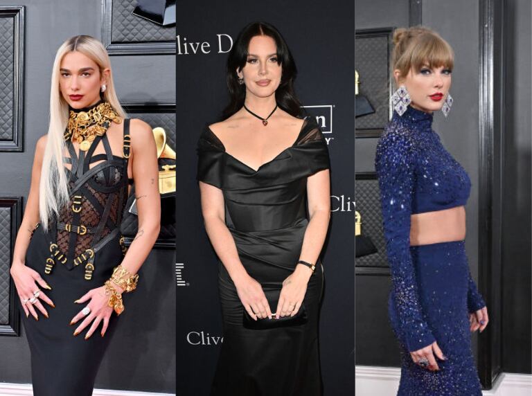 Dua Lipa, Lana del Rey y Taylor Swift, artistas nominadas a los premios Grammy 2024 (Getty Images)