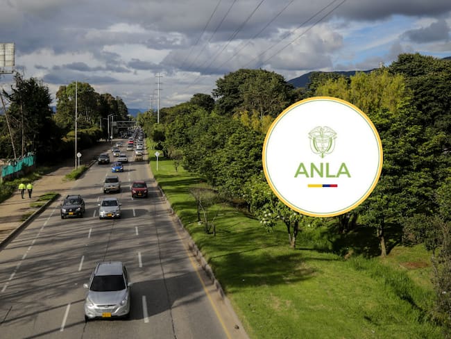 Vía de la Autopista Norte y al lado el logo de la ANLA (Fotos vía Getty Images y ANLA)