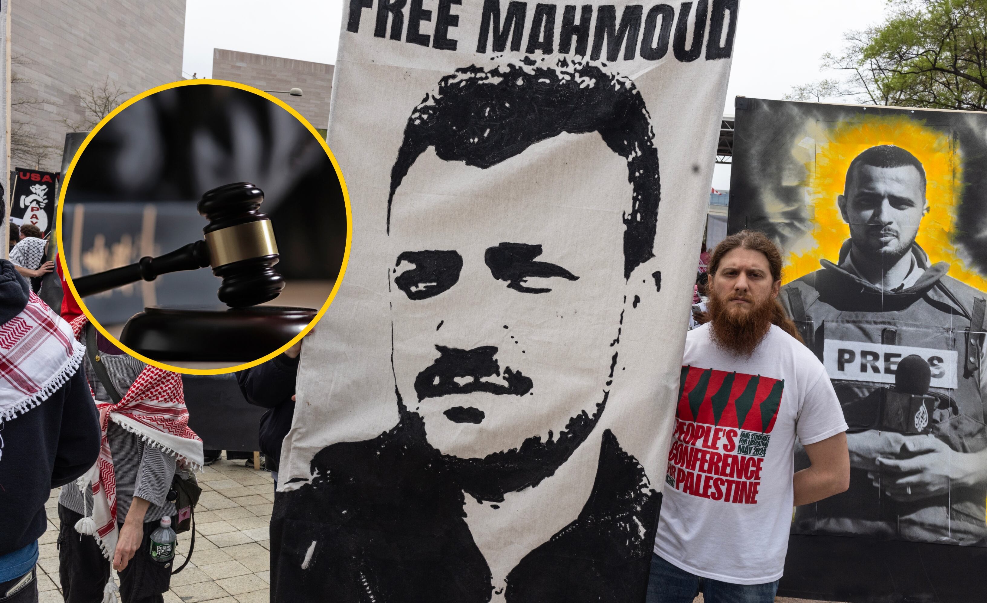 Protestas a favor Mahmoud Khalill y referencia de juez. Foto: Andrew Lichtenstein y RUNSTUDIO vía Getty Images. 