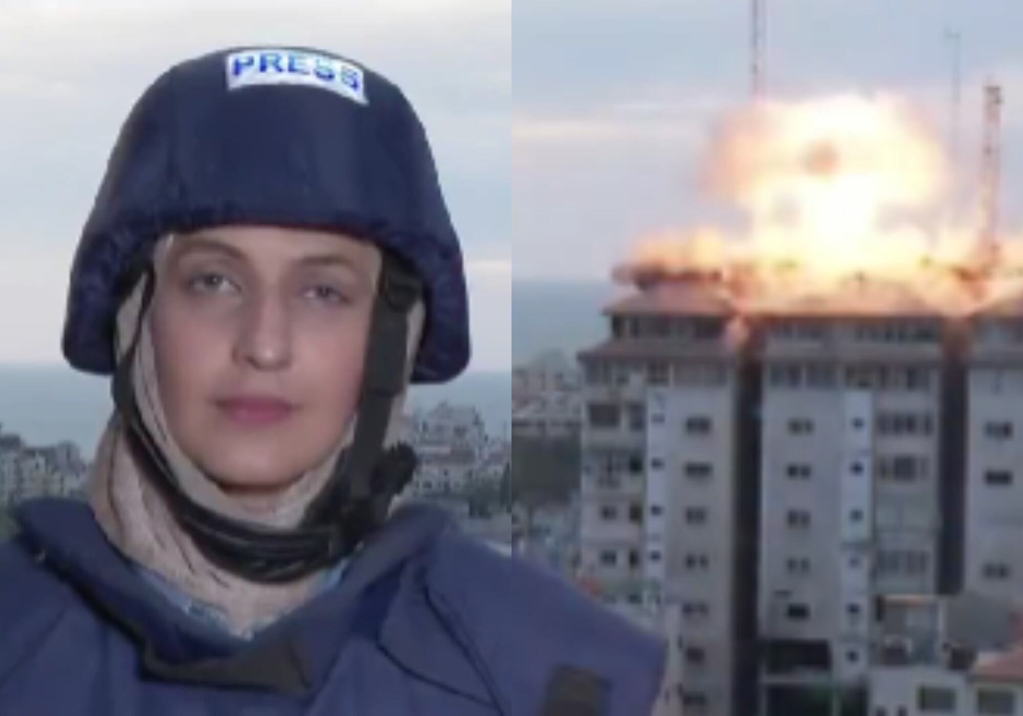Momento en que un misil cae en Torre Palestina en medio de transmisión de Al Jazeera. Foto: Captura pantalla video