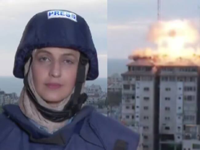 Momento en que un misil cae en Torre Palestina en medio de transmisión de Al Jazeera. Foto: Captura pantalla video