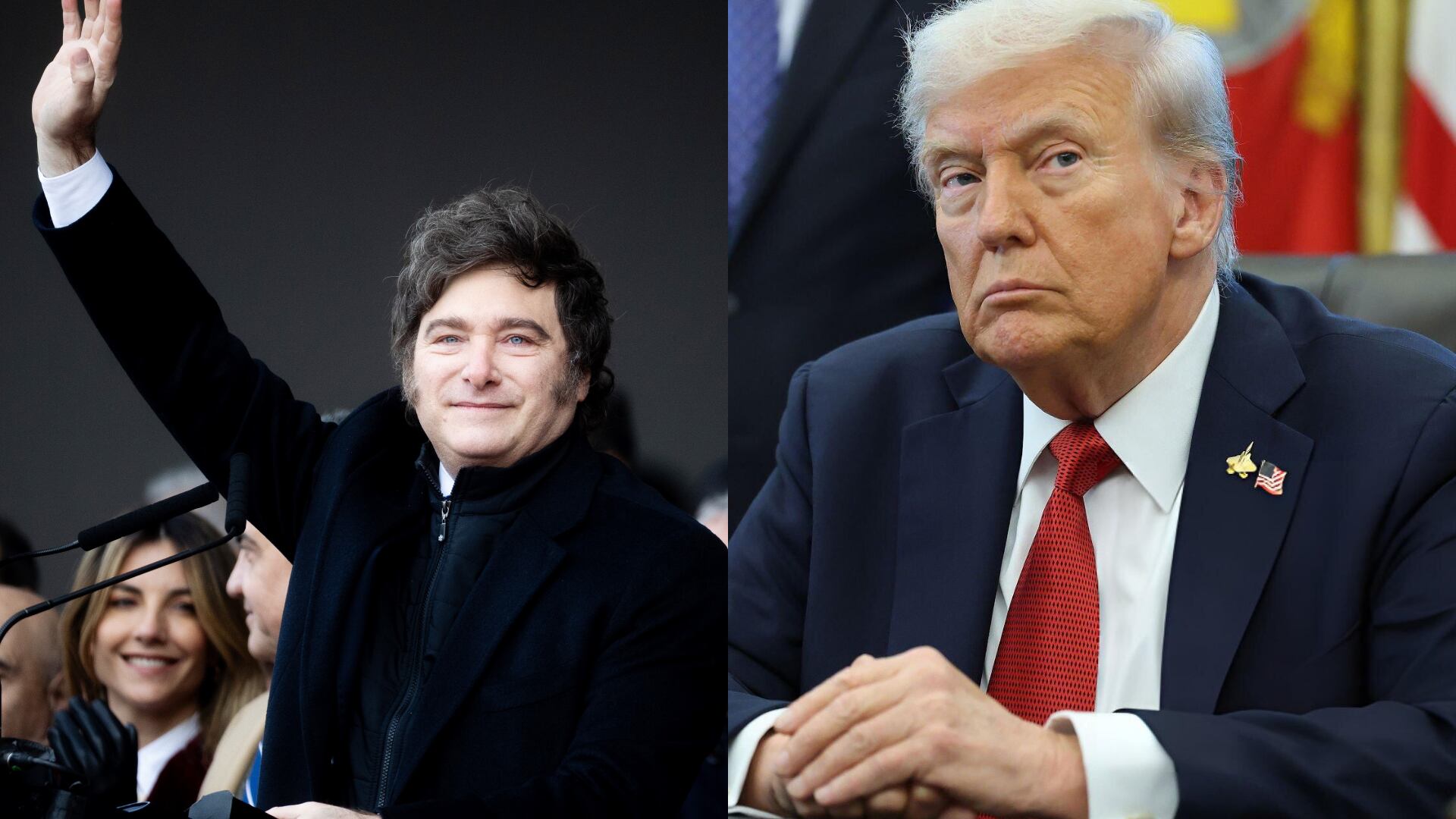 El presidente Javier Milei y el presidente Donald Trump. FOTOS: Getty Images