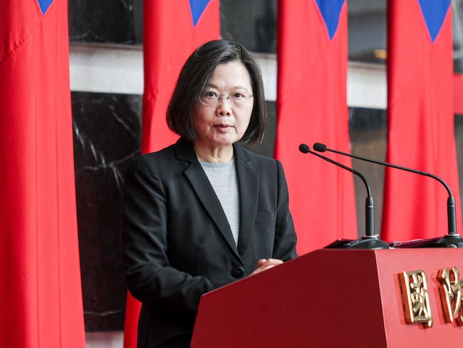TAIPEI, TAIWAN - 2021/12/28: Taiwanese President Tsai Ing-wen gives her remarks during the promotion ceremony of generals and officers at the Taiwanese Ministry of National Defense. (Photo by Walid Berrazeg/SOPA Images/LightRocket via Getty Images)