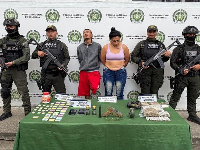 Los capturados estarían detrás de las extorsiones a comerciantes de fruver y del sector cárnico en Tuluá. Foto: Policía Valle.