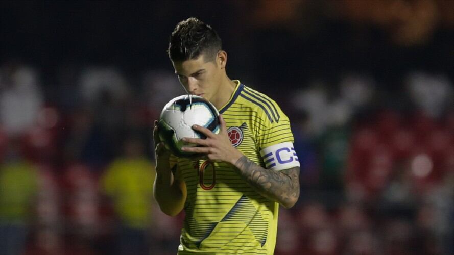 Futbolista colombiano James Rodríguez en la Selección. Foto: Colprensa - Diego Pineda
