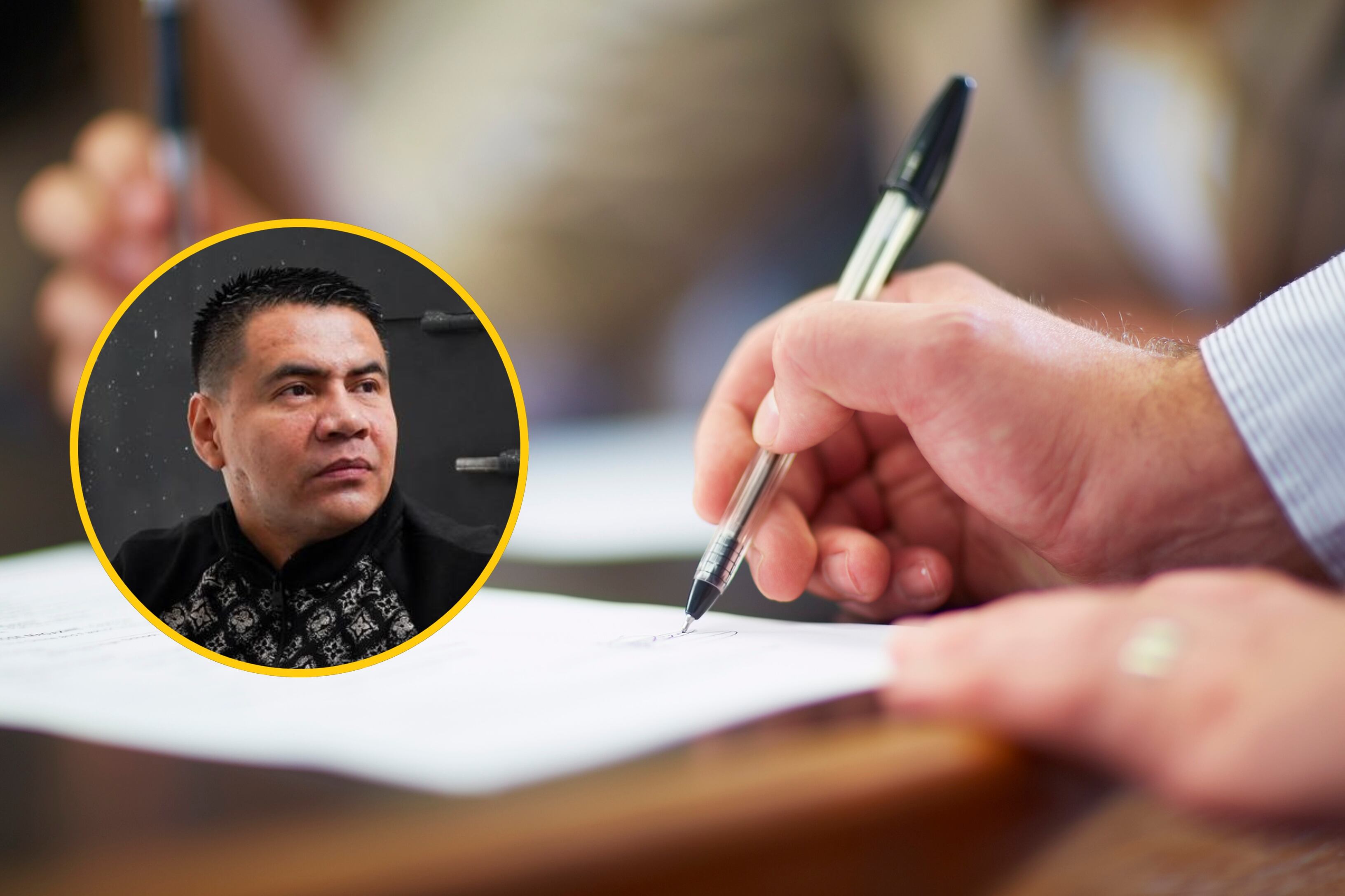 Imagen de referencia de firma de decreto (Getty Images) / Alias 'Pipe Tuluá' (W Radio)