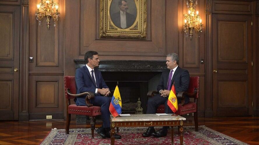 El presidente del Gobierno español, Pedro Sánchez, se reunió con el presidente de Colombia, Iván Duque. Foto: Presidencia
