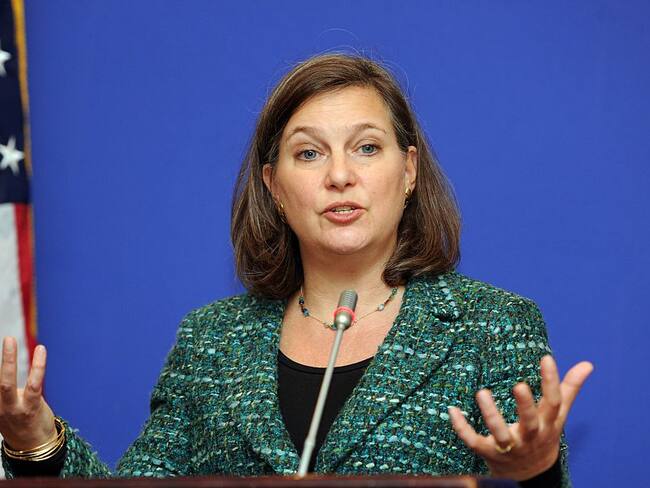 US Assistant Secretary of State for European and Eurasian Affairs Victoria Nuland gestures as she speaks during her press conference in Tbilisi on February 17, 2015. AFP PHOTO / VANO SHLAMOV        (Photo credit should read VANO SHLAMOV/AFP via Getty Images)