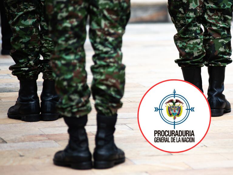 Militares formando y al lado el logo de la Procuraduría General de la Nación (Fotos vía Getty Images y cuenta de X de la entidad @PGN_COL)