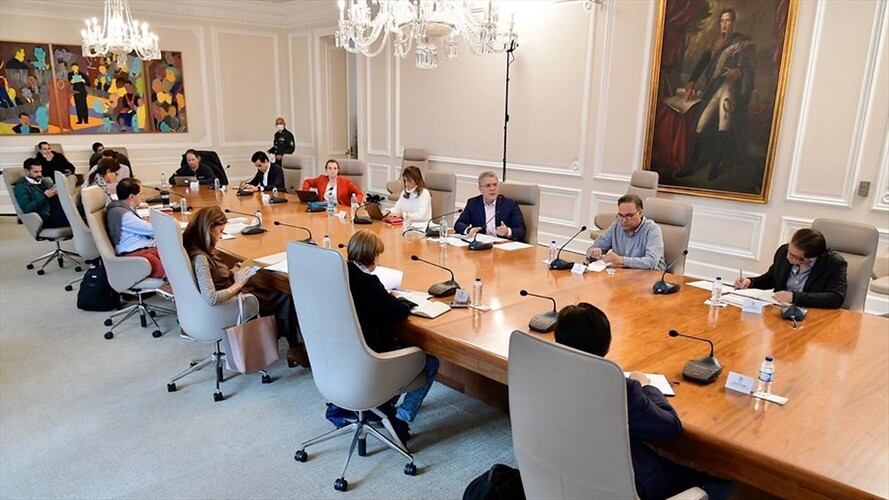 El presidente, Iván Duque y los ministros, explicaron las medidas que regirán durante los 19 días de aislamiento.. Foto: Colprensa