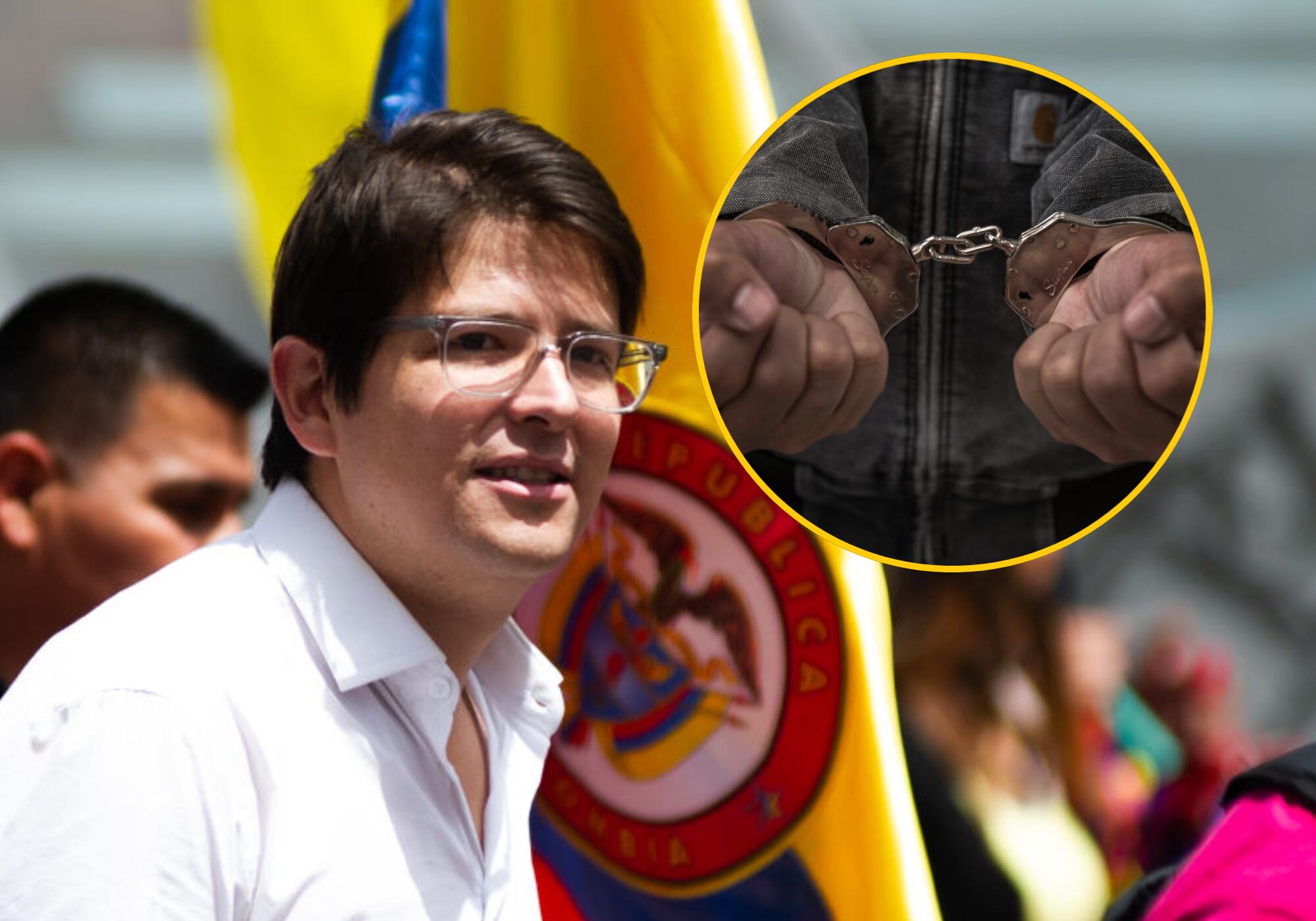 Senador Miguel Uribe e imagen de referencia de persona capturada. Fotos: (Photo by Sebastian Barros/NurPhoto via Getty Images) / Getty Images