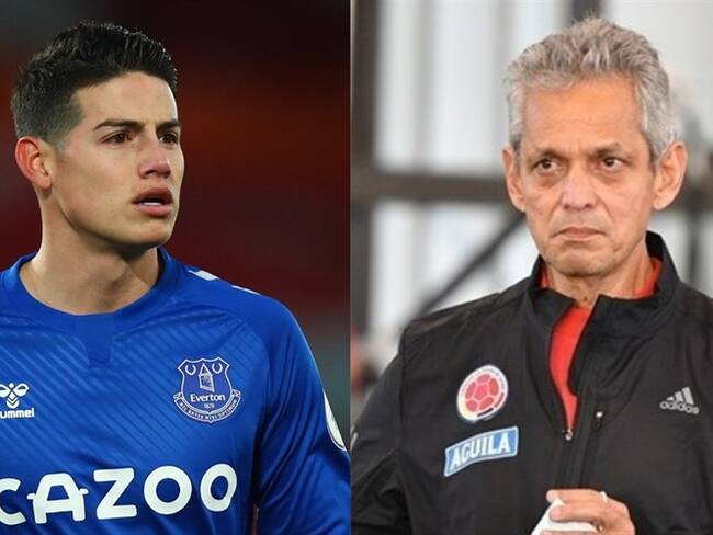 Reinaldo Rueda, entrenador de la Selección Colombia, y James Rodríguez, jugador del Everton. Foto: Robbie Jay Barratt - AMA/Getty Images / Colprensa - Cortesía FCF