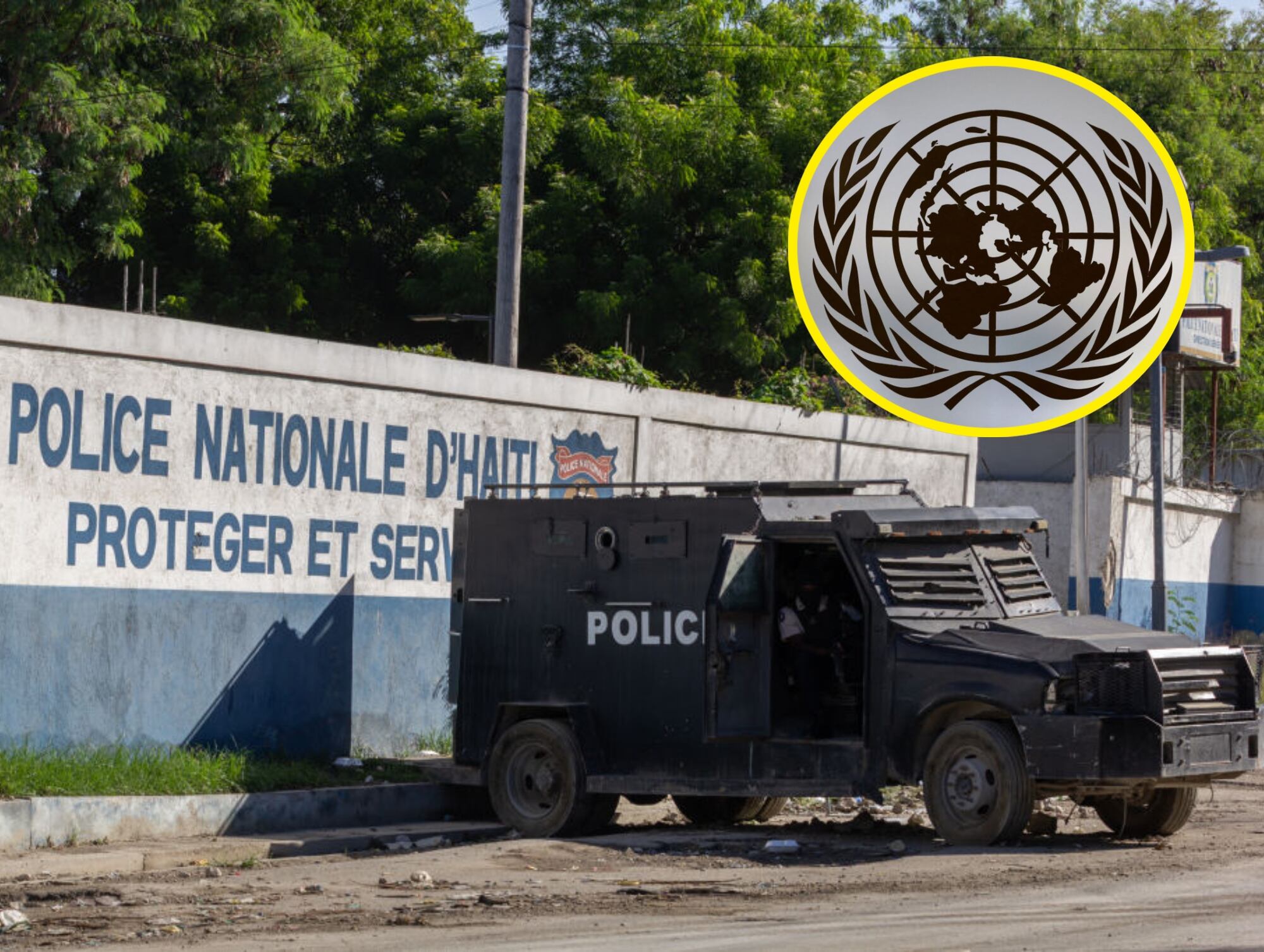 Policía en Haití. I Foto: Guerinault Louis/Anadolu via Getty Images. Logo de la ONU. I Foto: Getty Images.