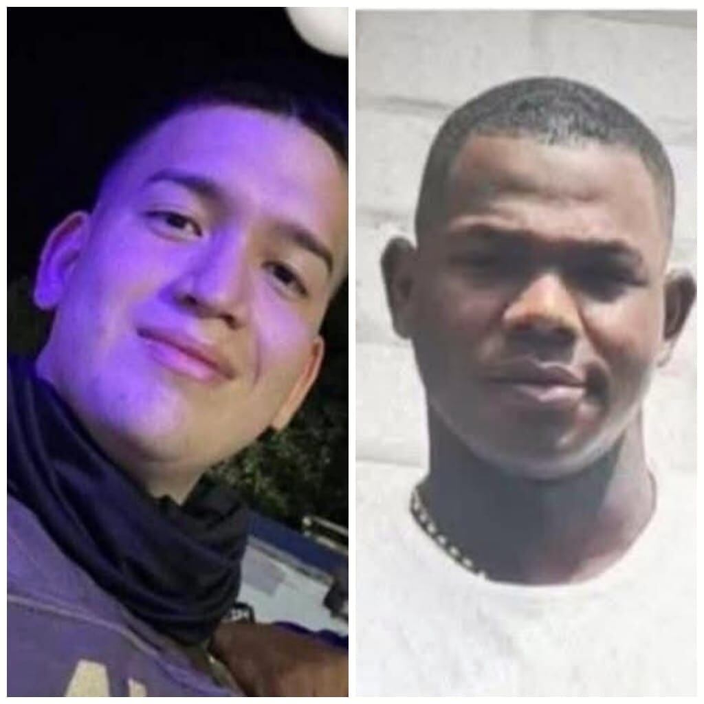 Patrulleros Jasmir Gustavo Ortiz y Yohan Estiven Caicedo Gómez, asesinados en el norte del Cauca. Crédito: Suminsitrada.