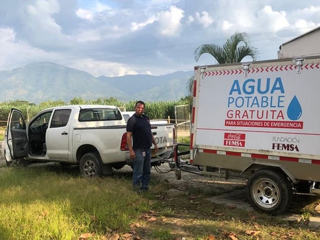 La Fundación FEMSA destinó un vehículo potabilizador para abastecer de agua potable a la población afectada . Foto: Coca-Cola FEMSA
