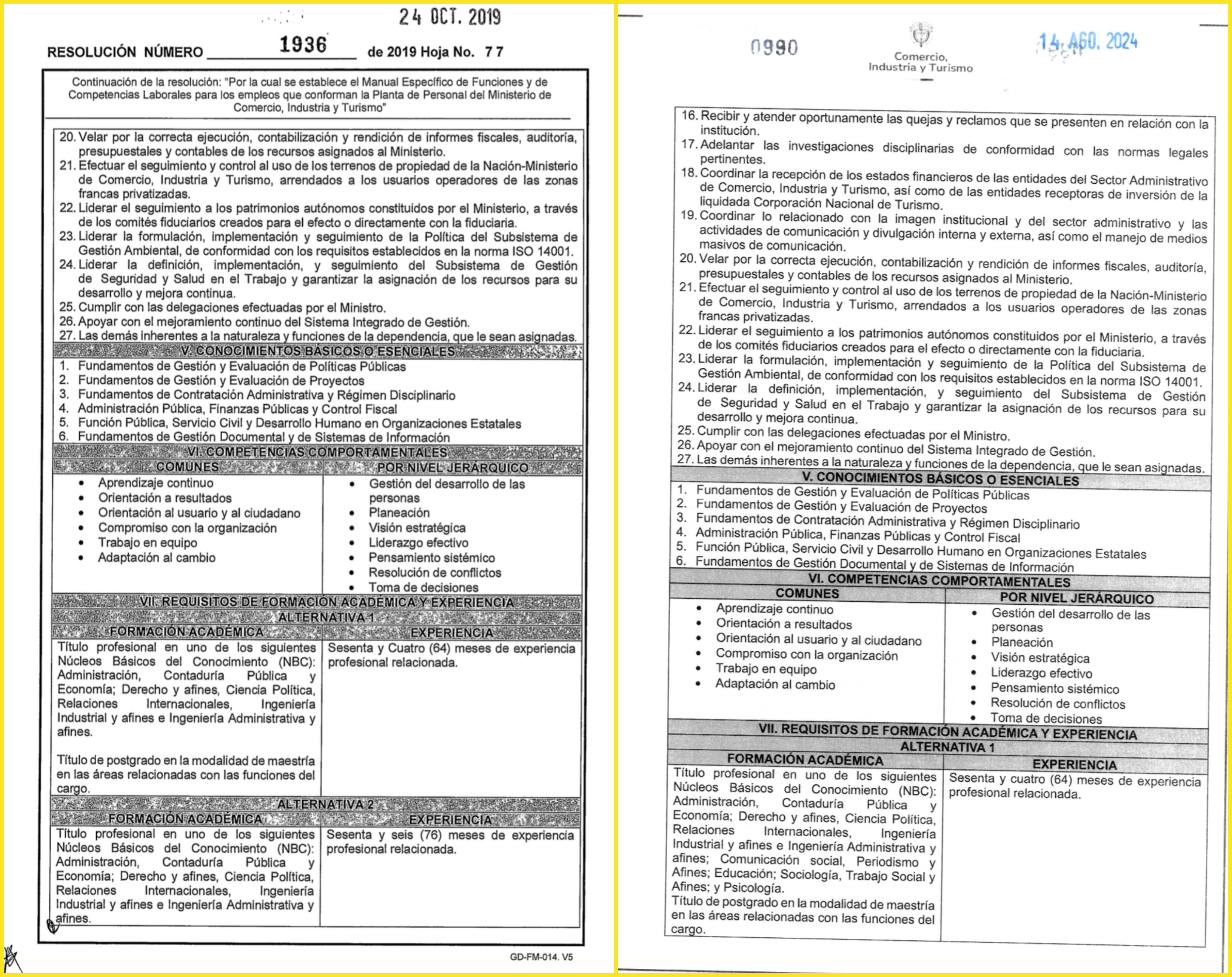 Decreto de 2029 (izquierda) y decreto de 2024 (derecha)