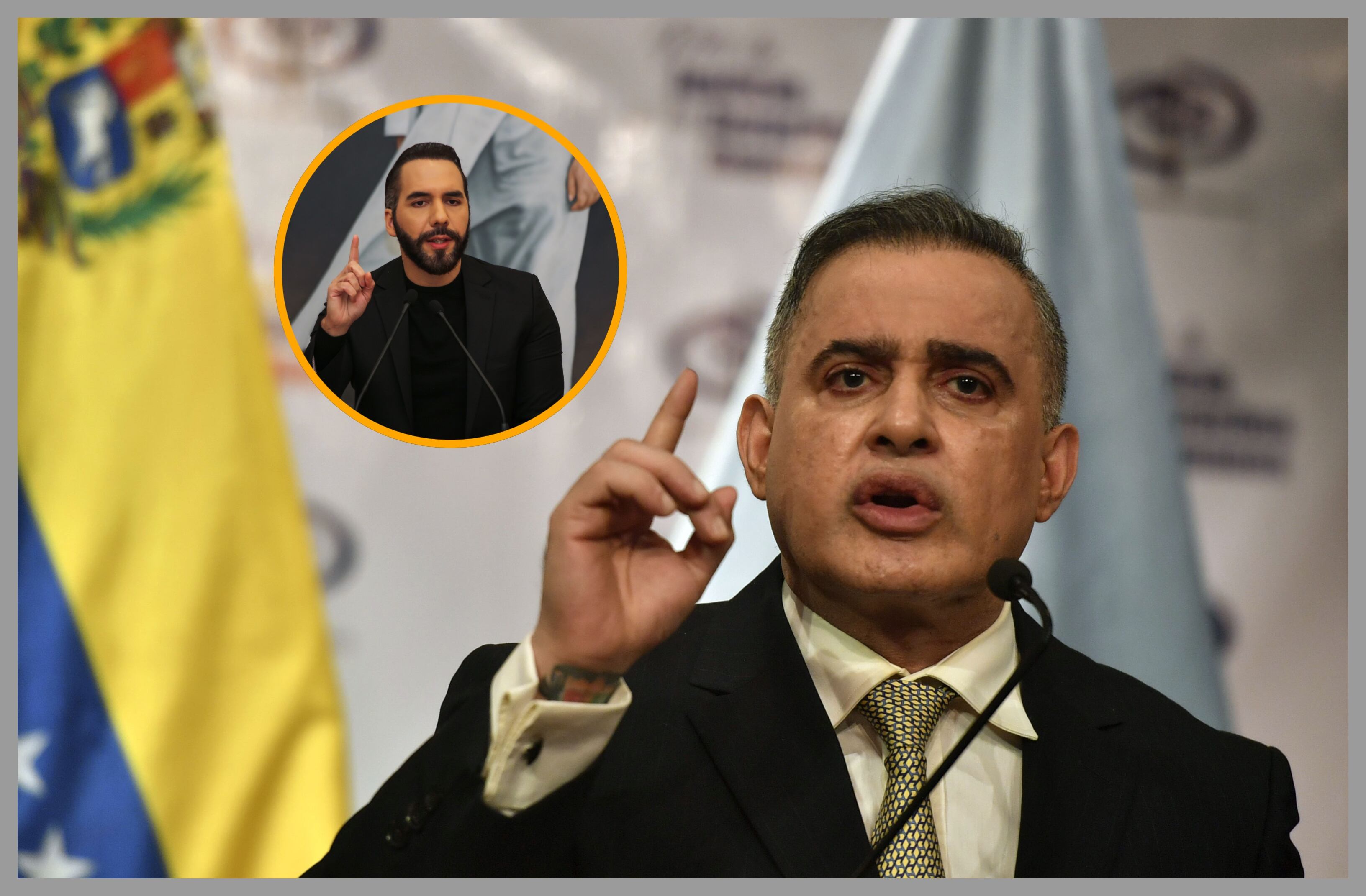Tarek William Saab y Nayib Bukele. Foto: Alex Peña y YURI CORTEZ/AFP via Getty Images.