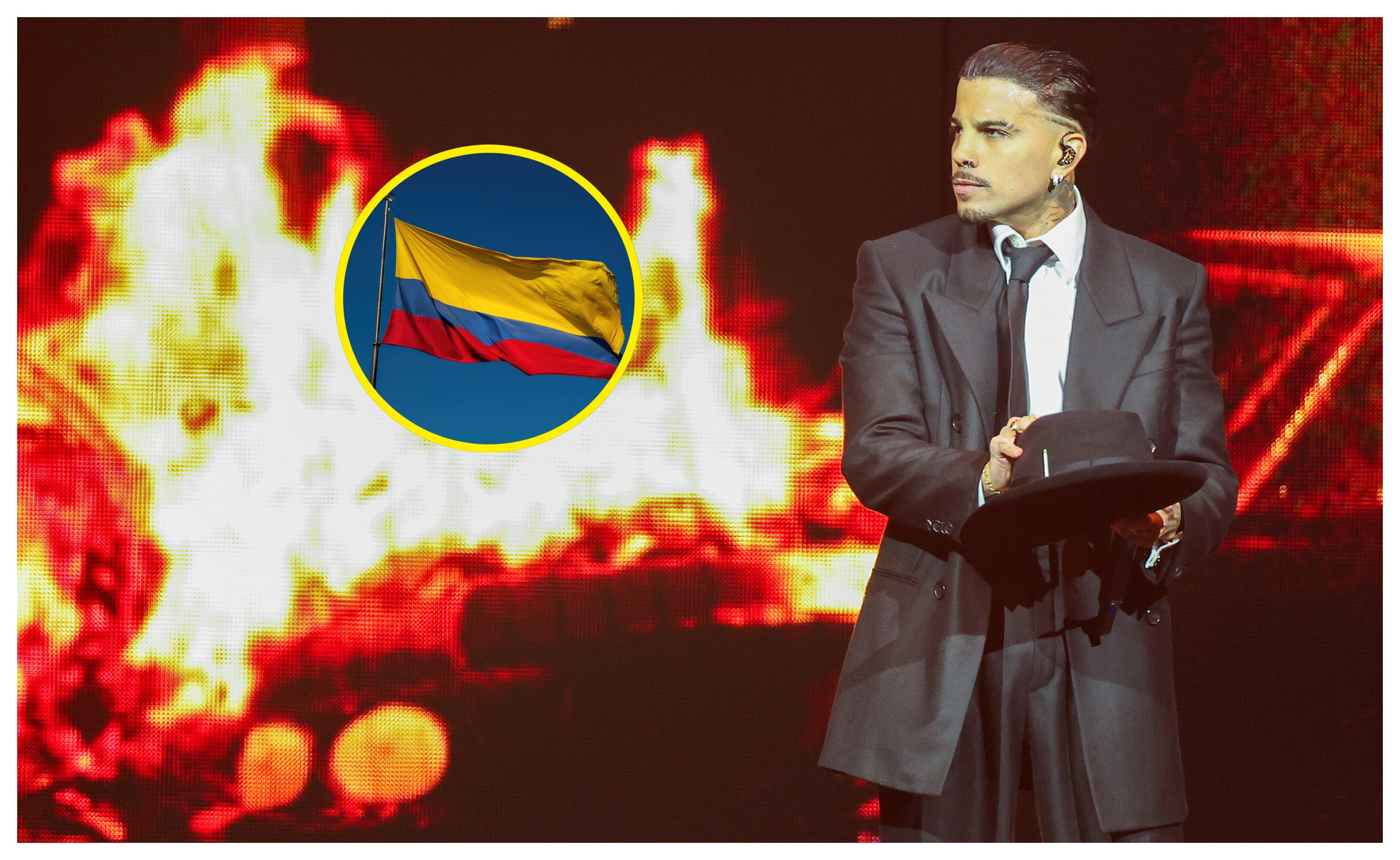 Rauw Alejdanro y bandera de Colombia. Foto: Mat Hayward/ Simón McGill/ Getty Images.