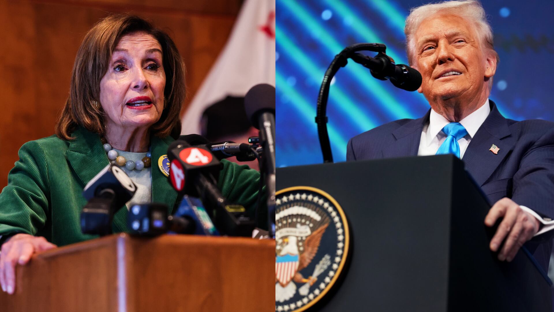 Nancy Pelosi, Donald Trump, presdiente de Estados Unidos. Foto: Gabrielle Lurie/San Francisco Chronicle via Getty Images/Andrew Harnik/Getty Image
