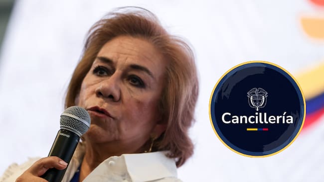Ministra de Relaciones Exteriores, Rosa Villavicencio, y al lado el logo de la Cancillería (Fotos vía Getty Images y Centro Democrático)
