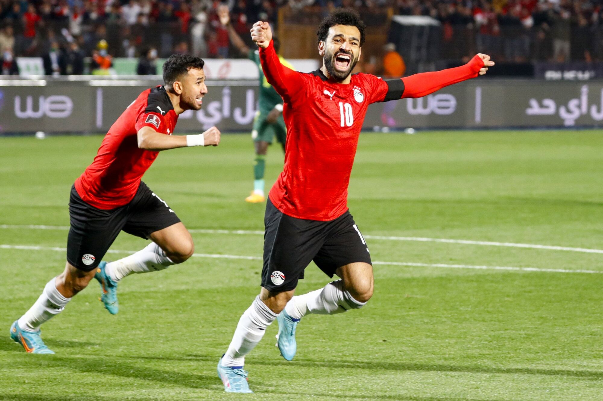 Mohamed Salah celebrando el gol ante Senegal (Photo by KHALED DESOUKI/AFP via Getty Images)