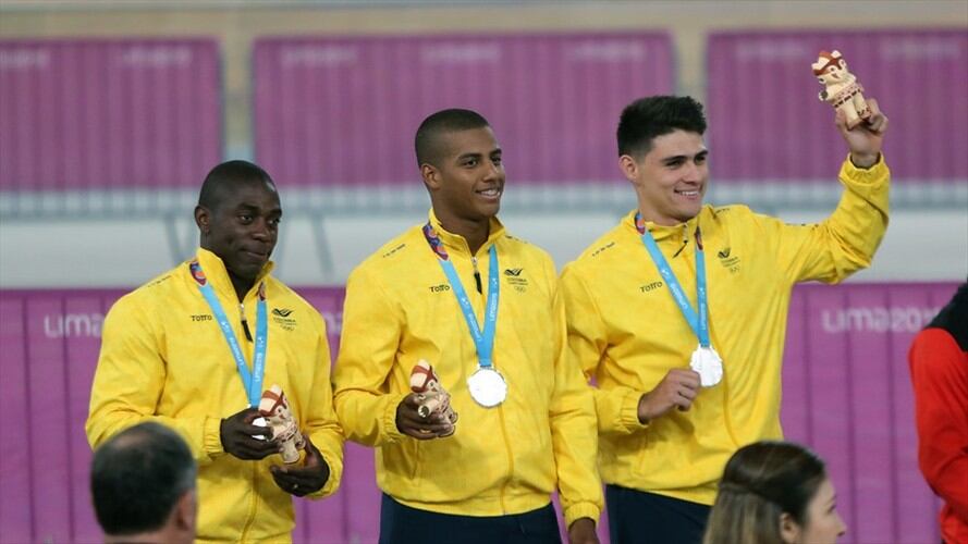 Actividad de ciclismo de pista en los Juegos Panamericanos Lima 2019. En la foto: Rubén Murillo, Kevin Quintero y Santiago Ramírez. Foto: Colprensa