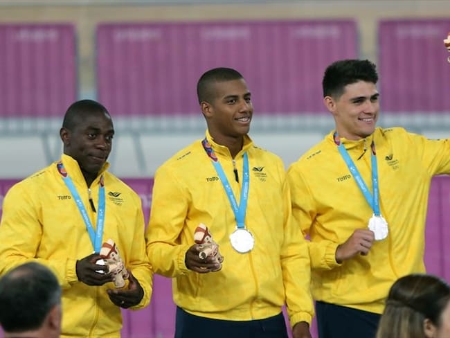 Actividad de ciclismo de pista en los Juegos Panamericanos Lima 2019. En la foto: Rubén Murillo, Kevin Quintero y Santiago Ramírez. Foto: Colprensa