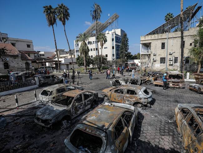 Hospital Al Ahli en Gaza luego de bombardeo en octubre 2023. Foto: