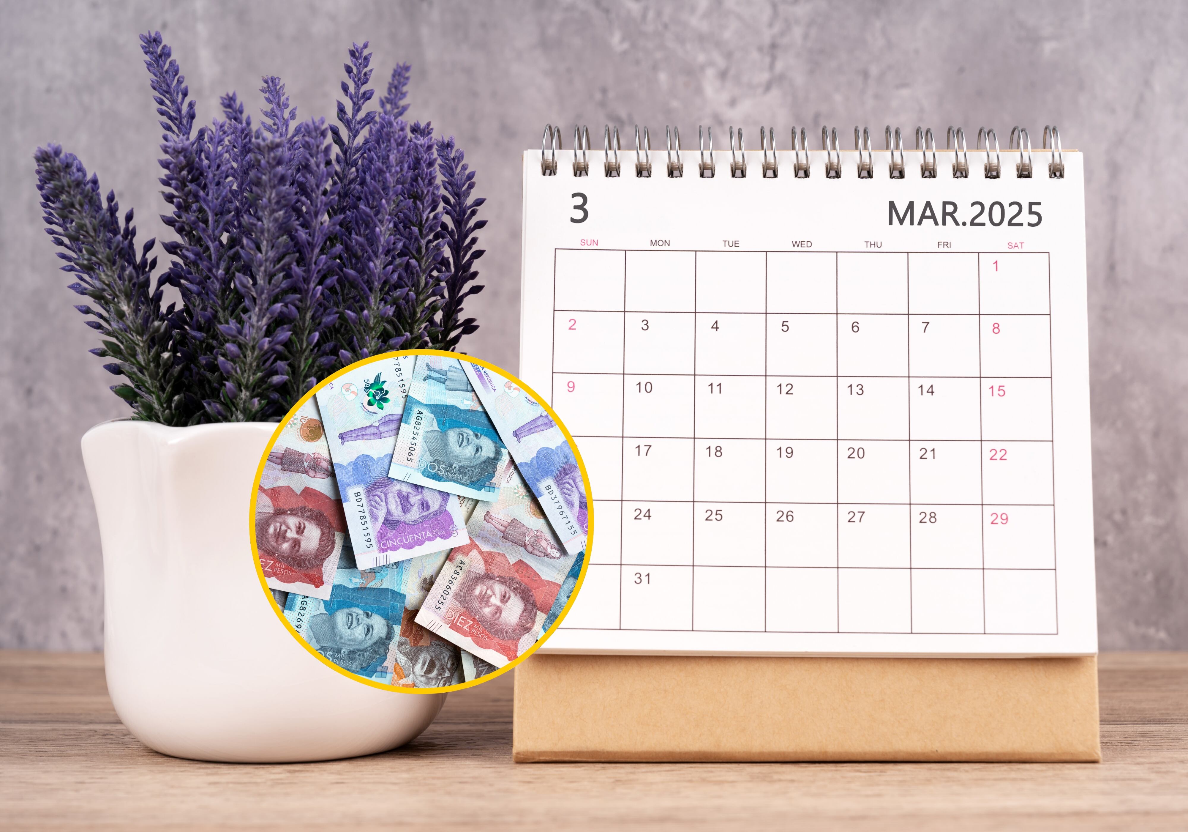 Calendario de 2025 y billetes colombianos (imágenes de stock de Getty Images)