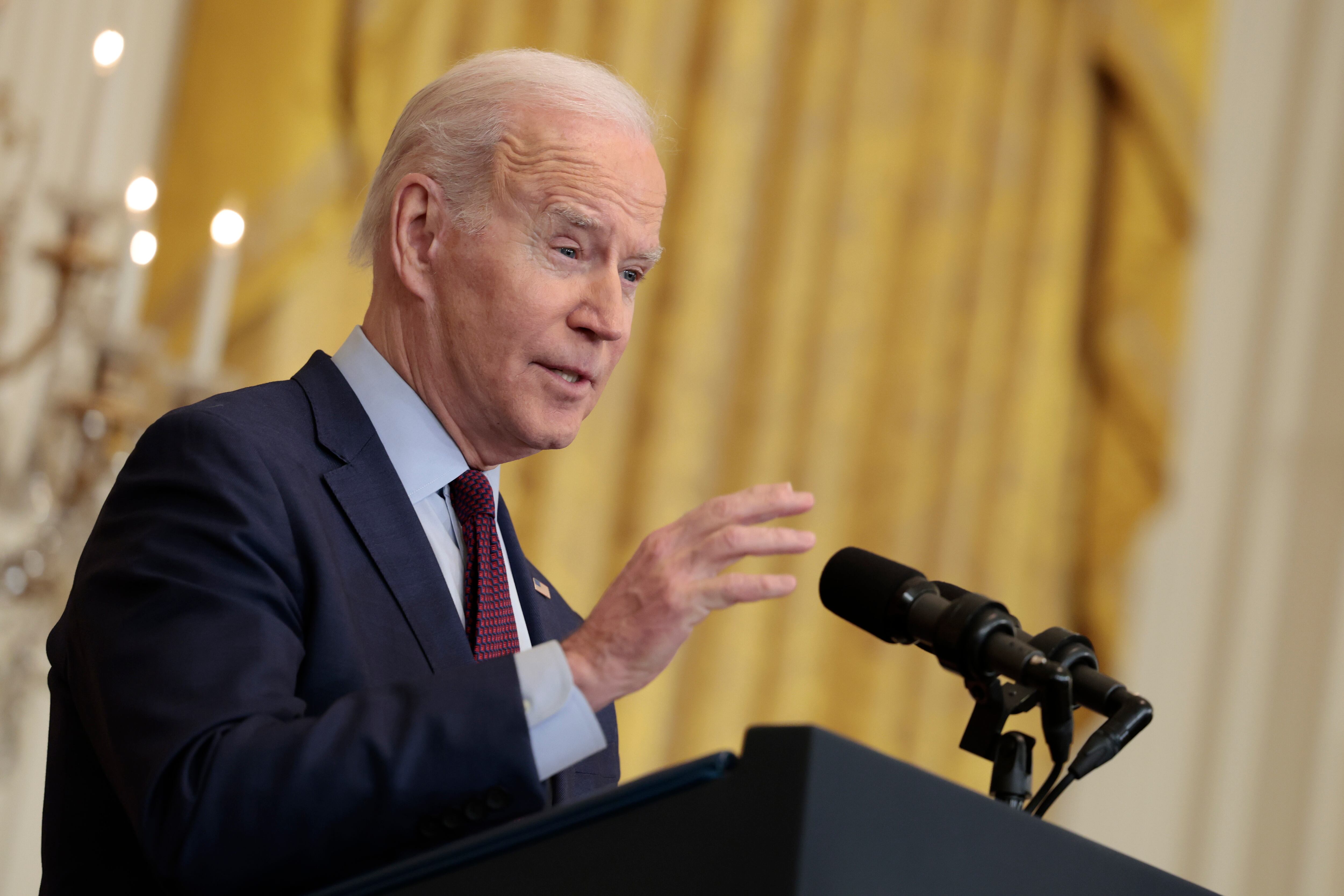 WASHINGTON, DC - MARCH 03:  U.S. President Joe Biden speaks during an event for the signing of H.R. 4445, the “Ending Forced Arbitration of Sexual Assault and Sexual Harassment Act of 2021” into law in the East Room of the White House on March 03, 2022 in Washington, DC. The act, which was approved by both the Senate and the House last month, will go into effect immediately following the signing. (Photo by Anna Moneymaker/Getty Images)
