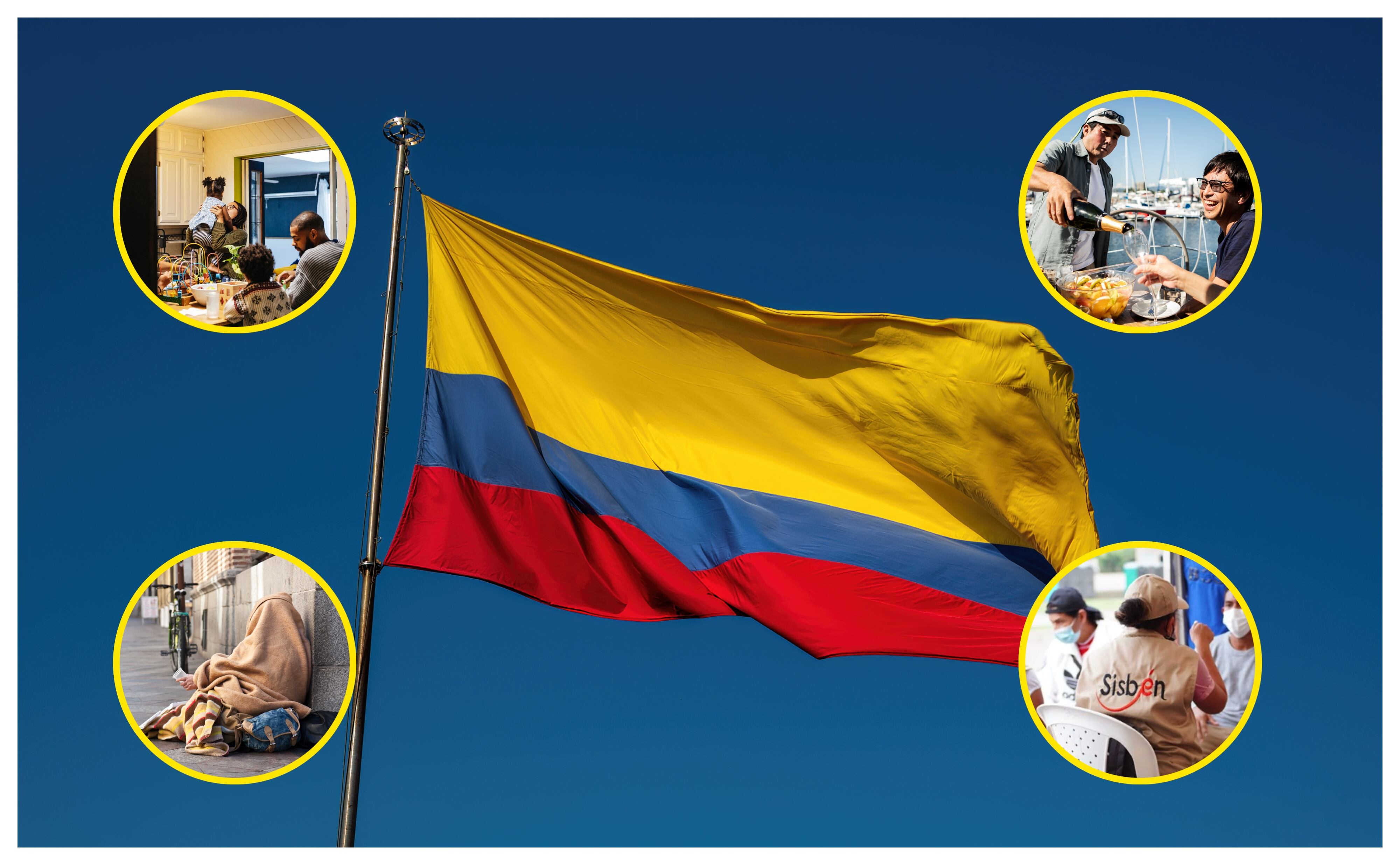 Bandera de Colombia, clasificaciones sociales y Sisbén. Foto: Simón McGill vía Getty Images.