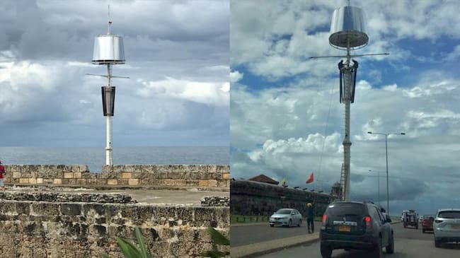 Una de las antenas cerca de las murallas de Cartagena tuvo una nueva intervención que ha aumentado la polémica en torno a estas estructuras que contaminan el paisaje. Foto: Cortesía