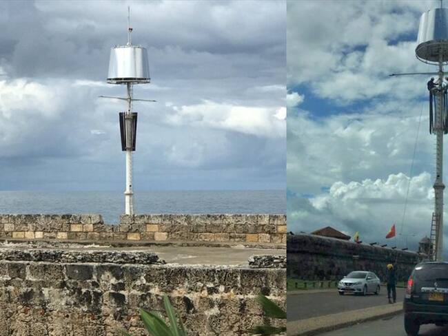 Una de las antenas cerca de las murallas de Cartagena tuvo una nueva intervención que ha aumentado la polémica en torno a estas estructuras que contaminan el paisaje. Foto: Cortesía