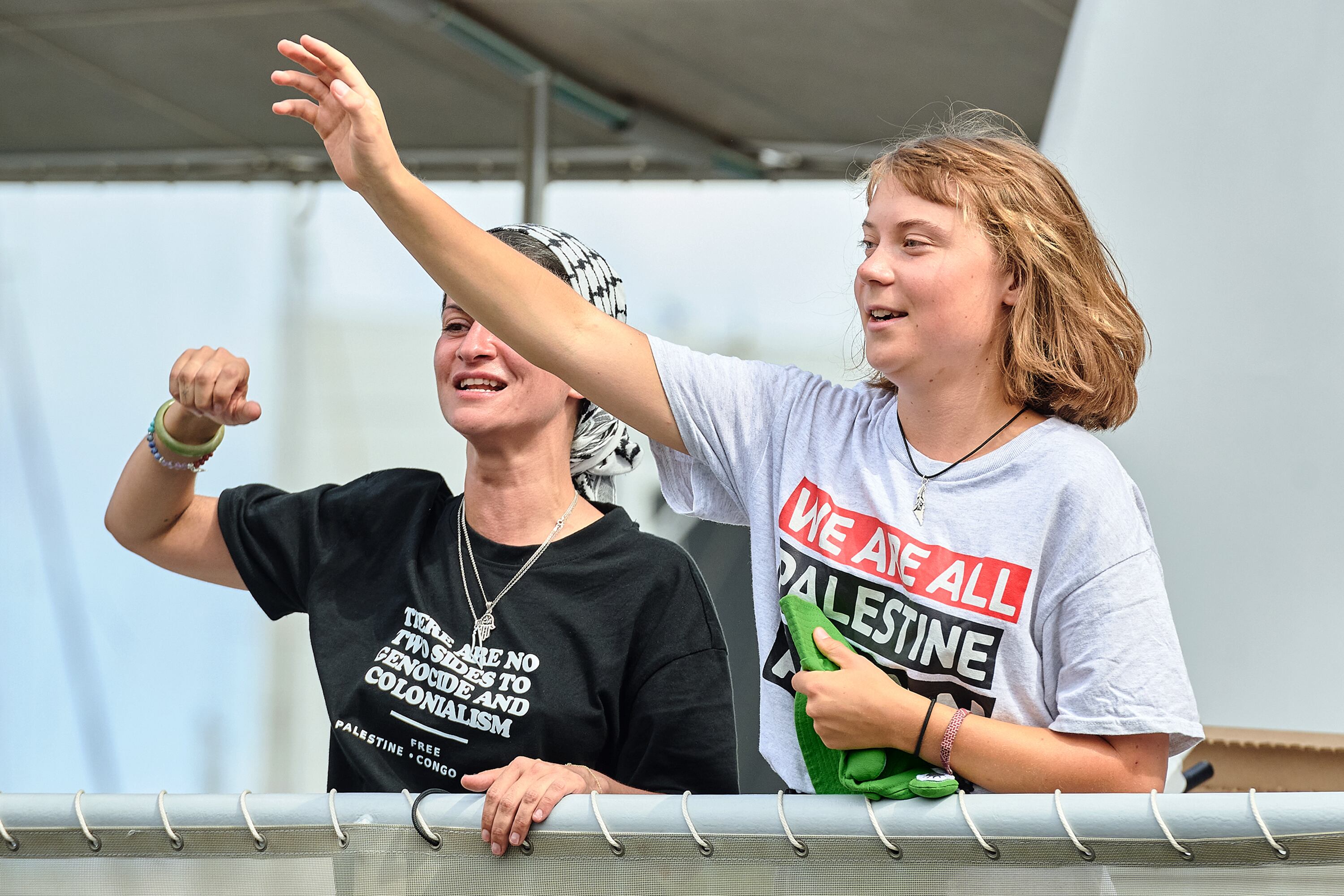 Greta Thunberg a bordo de la Global Sumud Flotilla. Foto: Mario Wurzburger/Getty Images